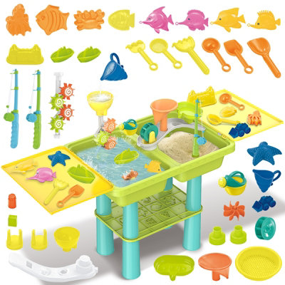 Kids 3 in 1 Water Sand Activity Table with Fishing Game, Molds, Tools ...