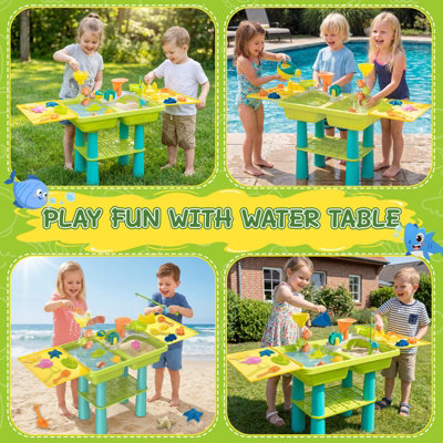 Kids 3 in 1 Water Sand Activity Table with Fishing Game, Molds, Tools ...