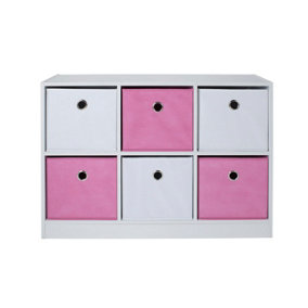 Kids 6 Cube Storage Unit with White & Pink Inserts