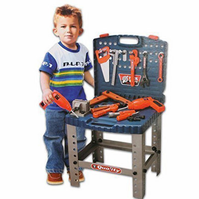 Kids 69 Piece Toy Tool Kit Play Set Portable Folding Work Bench Workshop with Drill
