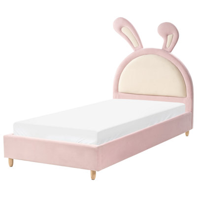 Kids Bed Rabbit Velvet LALLIAS 90 x 200 cm (EU Single) Pink