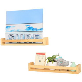 Kids Book Shelves Set of 2 - Natural floating bookshelf (60x9x10cm) - Wall Mounted Solid Wooden Organizers for Books, Decor & More