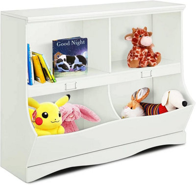Kids Book Storage Rack Wooden Bookshelf with Footboard Sturdy Children ...