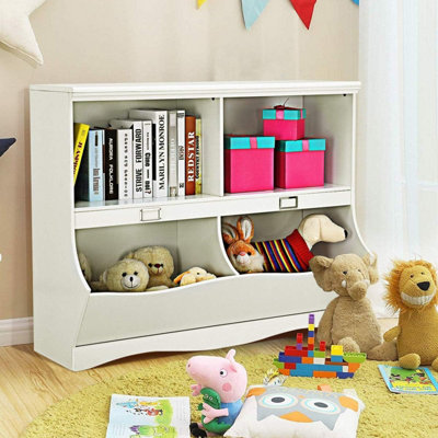 Kids Book Storage Rack Wooden Bookshelf with Footboard Sturdy Children ...
