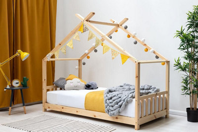 Kids wooden 2024 house bed