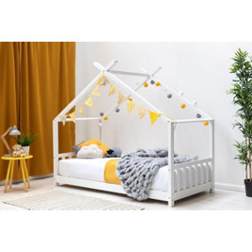 Kids Canopy White Wooden House Bed Frame - Single 3ft