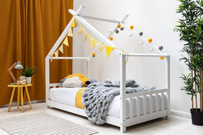 Kids Canopy White Wooden House Bed Frame - Single 3ft