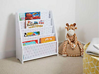 Kids Children's Stars Print Hammock-Style Storage Bookshelf in Grey & White