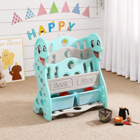 Kids Children Toddler Dolphin Cartoon Plastic Book Shelf Book Rack with Toy Boxes