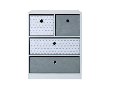 Kids Cube Storage Unit with Heart Print Cubes & Long Drawers