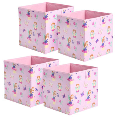 Kids Fairy Storage Boxes Pack of 4 Folding Space Saving Shoe Toy Cube Tidy Set