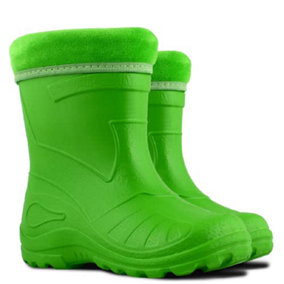 Kids Fleece Wellington boots. Town & Country Wellies. Green and Yellow with fleecy linings UK Kids 7-13