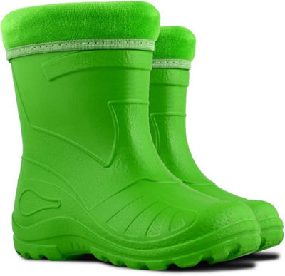 Kids Fleece Wellingtons. Town & Country Wellies. Green and Yellow with fleecy linings UK Kids size 7 UK