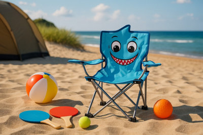 Kids Folding Deck Chair Blue Shark Animal Design Garden Camping Outdoors