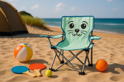 Kids Folding Deck Chair Green Sealion Animal Design Garden Camping Outdoors