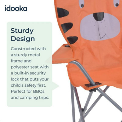 Kids Folding Deck Chair Tiger Animal Design Garden Camping Outdoors