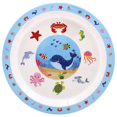 Kids Food Plate Blue Sea Life Toddlers Boys Girls Children Tableware Food Safe