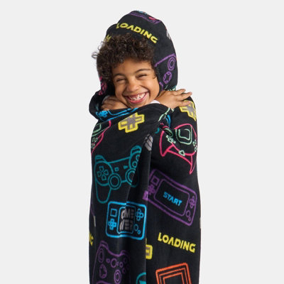 GAMER Fleece Oversized Hoodie - Gamer For Life Heart Beats Design - Super Soft Lounger Blanket Hoody - 100% Polyester - Available In Adults And Kids Sizes