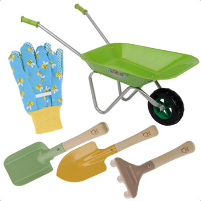 Kids Gardening Set 5p Aged 3 Wheelbarrow Tool Set Blue Bee Gloves Garden