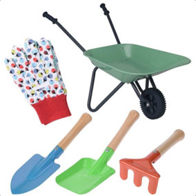 Kids Gardening Set 5p Aged 3+ Wheelbarrow Tool Set White Ladybird Gloves
