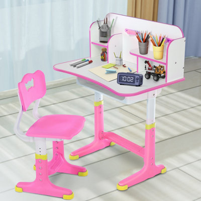 Kids Girls Desk and Chair Set Height Adjustable Student Study Table and ...