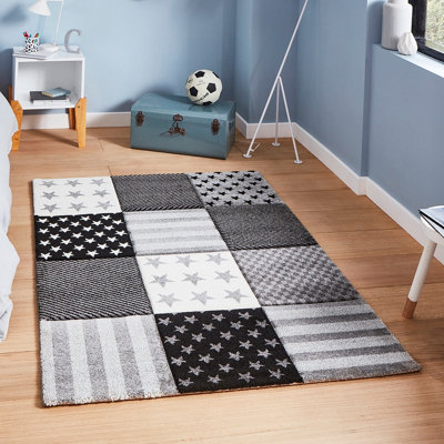Kids Grey Modern Graphics Pictorial Rug For Dining Room Bedroom & Living Room-80cm X 150cm