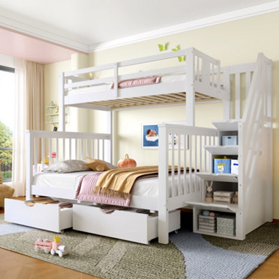 Kids High Sleeper Bed with Storage Stairs Drawer, White Space