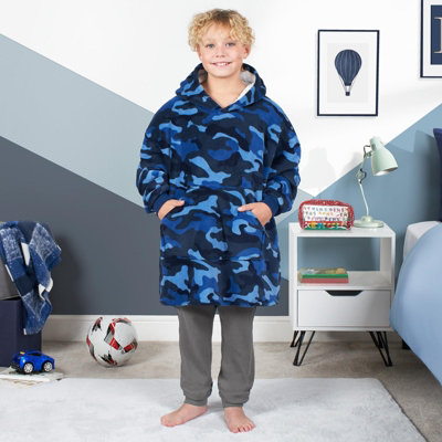 Kids Hoodie Blanket Oversized Sherpa Fleece Camo Jumper Sweatshirt Soft Throw