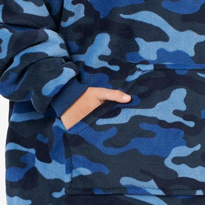 Kids Hoodie Blanket Oversized Sherpa Fleece Camo Jumper Sweatshirt Soft Throw