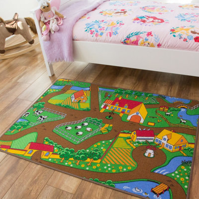 Kids Interactive Farm Yard Play Mat Soft Bedroom Rug 95x133cm