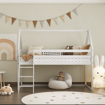 Kids Mid Sleeper Cabin Loft Bed With Underbed Storage Space - Solid ...