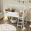 Kids Mid Sleeper Cabin Loft Bed With Underbed Storage Space - Solid Pine In White