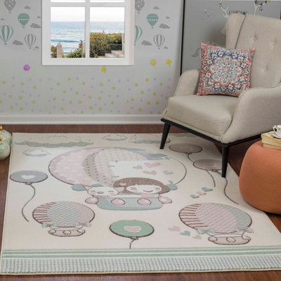 Kids Modern Beige/Pink Bedroom CUTE LOON Area Rug 160 x 213 cm - Easy ...