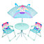 Kids Outdoor Bistro Patio Set Unicorn Design: Table, 2x Chairs, Parasol - Garden Furniture For Children