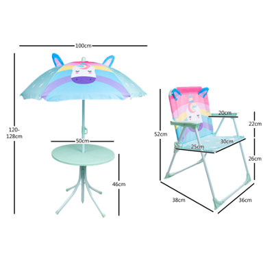 Kids Outdoor Bistro Patio Set Unicorn Design Table 2x Chairs Parasol Garden Furniture For Children DIY at B Q