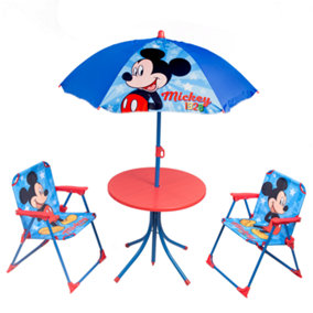 Kids Outdoor Patio Set Mickey Mouse Disney: Table, 2x Chairs, Parasol - Garden Furniture For Children