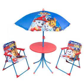Kids Outdoor Patio Set Paw Patrol: Table, 2x Chairs, Parasol - Garden Furniture For Children