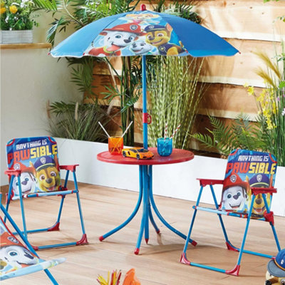 Kids Outdoor Patio Set Paw Patrol Table 2x Chairs Parasol Garden Furniture For Children