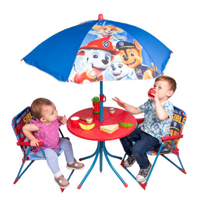 Kids Outdoor Patio Set Paw Patrol Table 2x Chairs Parasol Garden Furniture For Children