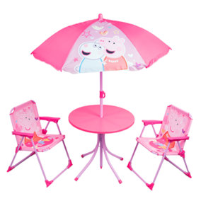 Kids Outdoor Patio Set Peppa Pig: Table, 2x Chairs, Parasol - Garden Furniture For Children