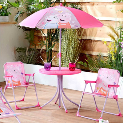 Kids Outdoor Patio Set Peppa Pig Table 2x Chairs Parasol Garden Furniture For Children