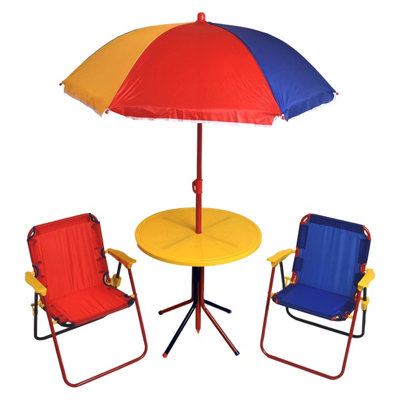 Kids Outdoor Patio Set Table 2x Chairs Parasol Multicoloured