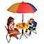 Kids Outdoor Patio Set: Table, 2x Chairs, Parasol - Multicoloured Garden Furniture For Children