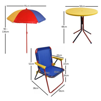 Kids Outdoor Patio Set Table 2x Chairs Parasol Multicoloured Garden Furniture For Children DIY at B Q