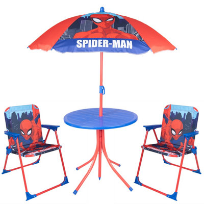 Kids Outdoor Patio Sets Spider-Man: Table, 2x Chairs, Parasol - Garden Furniture For Children