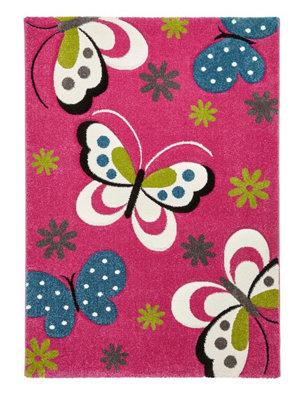 Kids Pink Modern Animal Graphics Pictorial Rug For Dining Room Bedroom & Living Room-120cm X 170cm