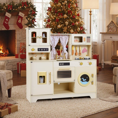 Kids Play Kitchen Pretend Toy Kitchen Playset w/ Sink & Coffee Maker