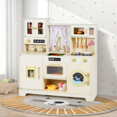 Kids Play Kitchen Pretend Toy Kitchen Playset w/ Sink & Coffee Maker
