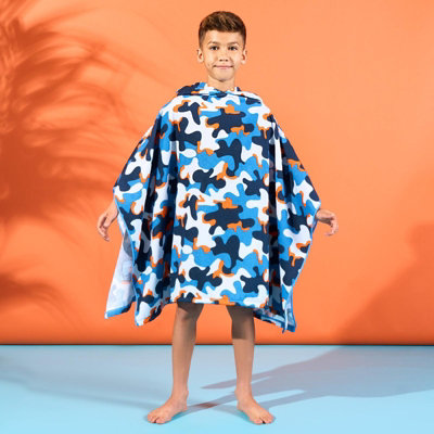 Kids Poncho Beach Towel Hooded Quick Dry Microfibre Holiday, Blue Camo Price Comparisons | Compare The Build