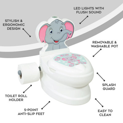 Kids Potty Training Toilet Seat with Flush Sound & Light Portable Easy Clean Removable Pot & Seat